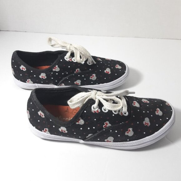 Disney Minnie Mouse Black Red Silver Lace Up Girls 13 Canvas Sneakers Polka Dot - Picture 4 of 7